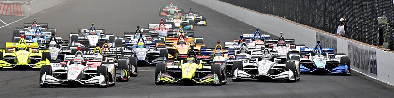 indy cars racing to through the start line Springfield